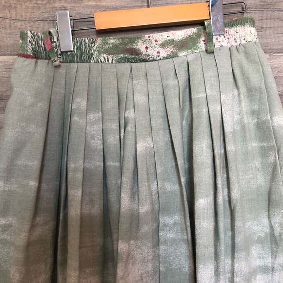 Vintage Linen Cotton  Blend Pleated Boho Prairie Maxi Skirt Medium - Picture 8 of 16